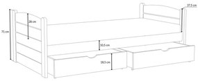 Detská posteľ z masívu borovice URŠULA so šuplíkmi - 200x90 cm - BIELA