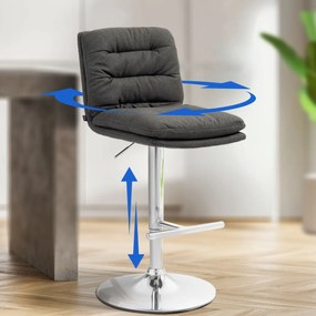 Barová stolička Damar - látka, chróm rám - tmavo šedá