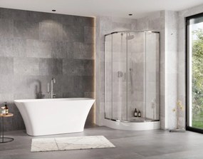 Besco Štvrťkruhový sprchový kút ZARYA CHROM HR 80x80 (90x90) + vanička ALEX SE čierna BESCO-Rozmery: 80x80