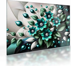 Sklenený obraz - 3D tyrkysové kvety (70x50 cm)