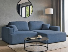 Rohová sedačka s funkciou spania Sunny pravá s úložným priestorom na posteľnú bielizeň, modrá