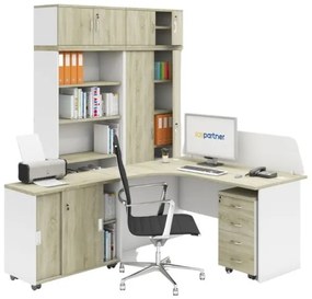Zostava kancelárskeho nábytku MIRELLI A+, typ C, nadstavba, biela/dub sonoma