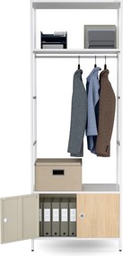 Kancelársky regál otvorený s tyčou na oblečenie, do recepcie a čakárne, kovový, biely/dub sonoma, 800x2200x400 mm: ARIEL Eco Design