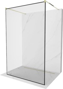 Mexen Kioto, priechodná sprchová zástena 100 x 200 cm, 8mm sklo číre, čierny vzor-zlatá, 800-100-002-50-70