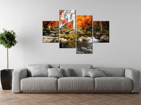 Gario Obraz s hodinami Jesenný vodopád - 4 dielny Rozmery: 120 x 70 cm