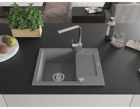 Mexen Enzo, granitový drez 576x465x174 mm, 1-komorový a chrómová batéria Rita, šedá, 6506-71-670300-00