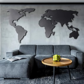 Kovová dekorácia na stenu Mapa sveta 85x170 cm čierna