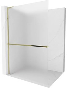 Mexen Kioto+ L, sprchová zástena Walk-In s poličkou a vešiakom 90 x 200 cm, 8mm sklo námraza, zlatý lesklý profil,800-090-123-50-30