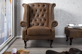 Invicta Interior -  Kreslo CHESTERFIELD 86 cm starožitná hnedá