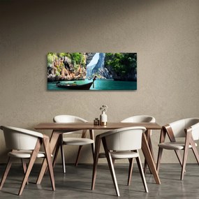 Obraz dlhej lode na pláži (120x50 cm)