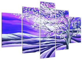 Fialový obraz rozkvitnutého stromu (150x105 cm)