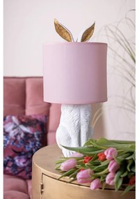 Biela stolná lampa králik s ružovým tienidlom Rabbi - Ø 20*43 cm E27/max 1*60W