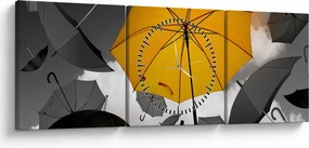 Obraz žltého dáždnika (s hodinami) (90x30 cm)