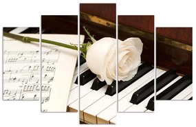Obraz na plátně pětidílný Rose klavírní noty - 200x100 cm