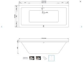 Akrylátová vaňa MEXEN CUBE 170x75 cm + automatický vaňový sifón – biela