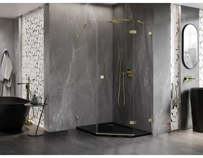 Mexen Lunar, pravý výklopný päťuholníkový sprchový kút 90 x 100 cm, 8mm číre sklo, zlatý matný profil, 831-090P-100L-55-00-P