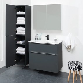Mereo, Mereo Mailo, kúpeľňová skrinka vysoká 170 cm, chróm madlo, Multidecor, Čierna Supermat, MER-CN594LPCIPM