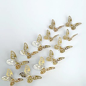 Samolepka na stenu "Metalické Motýle - Zlaté 2" 12 ks 8-12 cm