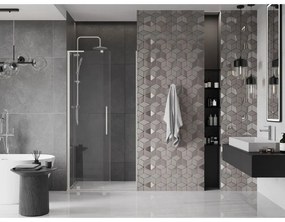 Mexen Velar L, posuvné sprchové dvere do otvoru 90 cm, 8mm číre sklo, brúsená oceľ, 871-090-003-01-97