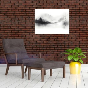 Sklenený obraz - Atramentová maľba krajiny (70x50 cm)