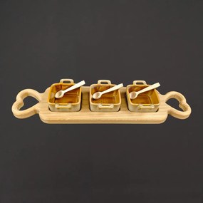 AMADEA 46240 Podnos 3 keramické misky a drev. lyžičky 43cm drev. dekorácie