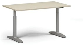 Výškovo nastaviteľný stôl OBOL, elektrický, 675-1325 mm, doska 1400x800 mm, sivá zaoblená podnož, breza