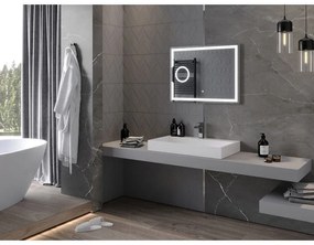 Mexen Onyx, LED kúpeľňové zrkadlo s podsvietením a kozmetickým zrkadielkom 80x60 cm, 6000K, ochrana proti zahmlievaniu, 9813-080-060-611-00
