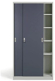 Kovová skriňa s posuvnými dverami, 4 police, 1000 x 1990 x 450 mm, tmavo sivá