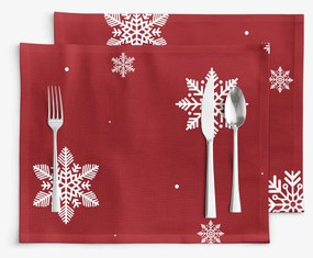 Goldea vianočné prestieranie na stôl 100% bavlnené plátno - snehové vločky na červenej - sada 2ks 30 x 40 cm