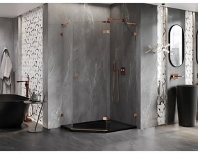 Mexen Lunar, L pravý výklopný päťuholníkový sprchový kút 100 x 80 cm, 8mm číre sklo, profil ružové zlato, 831L-100P-080L-60-00-P