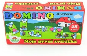 Domino Moje první zvířátka dřevo společenská hra 28ks v krabičce 17x9x3,5cm MPZ