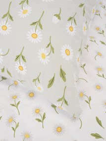 Predĺžené bavlnené obliečky Renforcé - Sedmokrásky sivozelené/biele