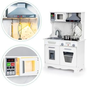 Drevená detská kuchynka so svetelnými a zvukovými efektmi + príslušenstvo