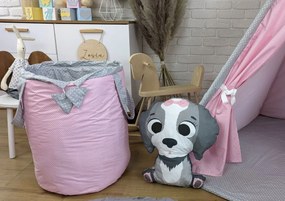 Detský kôš na hračky ANIMALS - RUŽOVÁ PARTIČKA - ružový/sivý