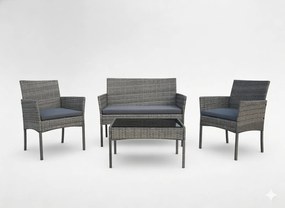 Garden Line SÚPRAVA RATANOVÉHO NÁBYTKU (SEDAČKA, 2 KRESLÁ, LAVICA) ŠEDÁ *3477