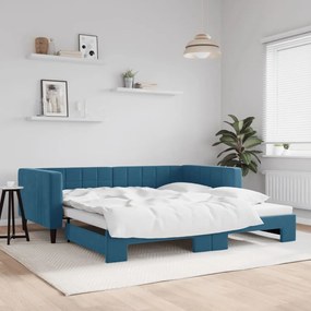 Denná posteľ s rozkladacou posteľou modrá 100x200 cm zamat 3196697