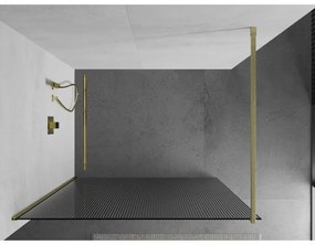 Mexen Kioto, sprchová zástena Walk-In 70 x 200 cm, 8mm sklo s rebrovým vzorom, zlatý matný profil, 800-070-101-55-09