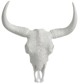 Biela nástenná zdobená lebka býka Ibiza - 42*15*45 cm