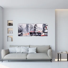 Obraz - Ulica v Paríži, olejomaľba (120x50 cm)