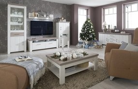 Vysoká vitrína Cruz, bielená pínia/šedý dub