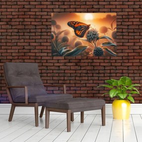Obraz – Motýľ v zapadajúcom slnku (90x60 cm)