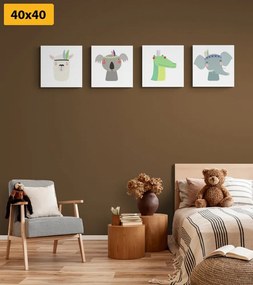Set obrazov zvieratká s indiánskym pierkom - 4x 40x40