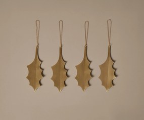 Vianočné ozdoby Holly Leaf, mosadzné, 4 ks