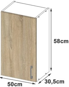 Horná kuchynská skrinka LIMA W50 /580/ biela / dub sonoma