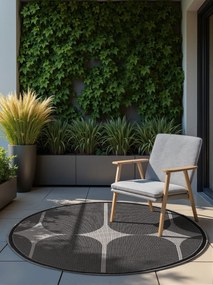 NORTHRUGS, Kusový koberec Duet Bowen 106244 Black/White kruh - na von aj na doma, 160x160 (priemer) kruh, čiernobiela, chodba / predsieň