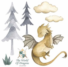 Gario Detská nálepka na stenu The world of dragons - drak, obláčiky a strom