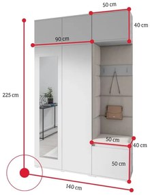 Predsieňová zostava EUGENIO 18, 140x225x40, biela/trinity 28