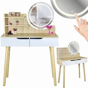 Toaletný stolík SCANDI 2 so zrkadlom a LED osvetlením naturálny / biely