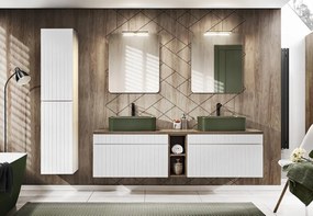 Koupelnová sestava Iconic s deskou, umyvadly, skříňkami a zrcadlem 180 cm bílá/dub santa fe vintage