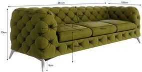 Zelená zamatová pohovka 243 cm Chelsea – Ropez